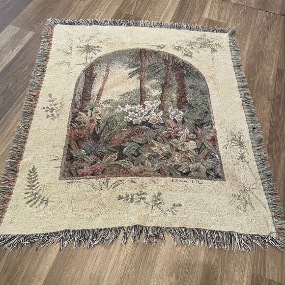 Tapestry Throw Blanket with Fringe Tropical Oasis Palm Trees Cotton By Lena Liu - Picture 1 of 4